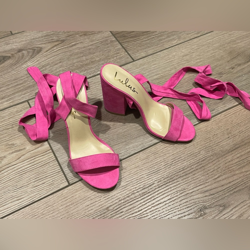 Lulus hot pink wrap tie heels, size 7. Never worn! Super cute